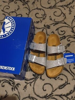 Birkenstock Women's Silver Glitter Two-Strap Sandals
